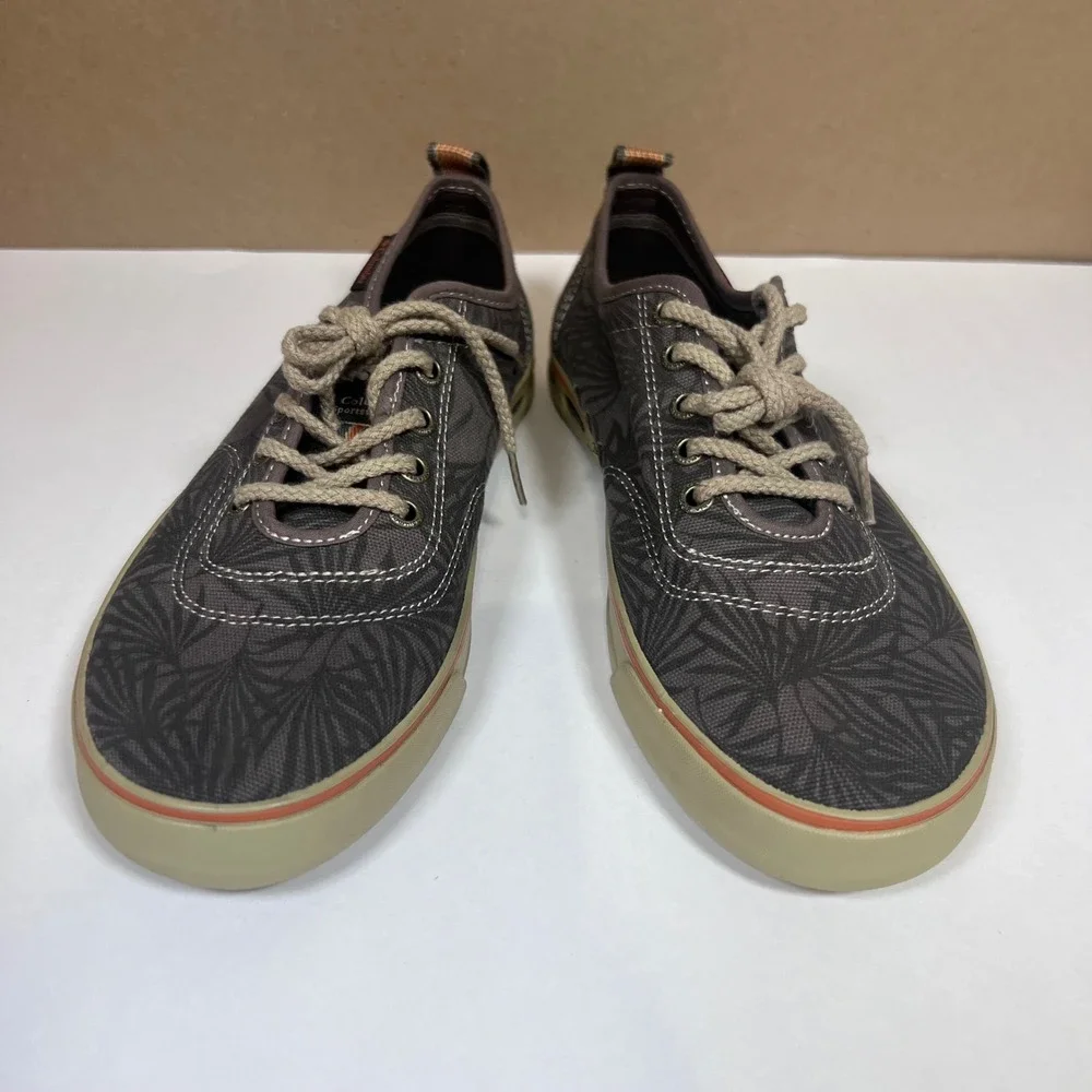 Columbia PFG‎ Mens Boat Shoes Size 8 Gray Palm Print Canvas Sneakers Fish Vented